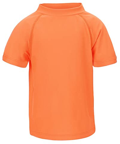 LACOFIA Jungen Kurzarm Badeshirt Kinder UPF 50+ Sonnenschutz Schwimmshirt Kinder Rashguard Schnelltrocknendes Orange 5-6 Jahre/110-116