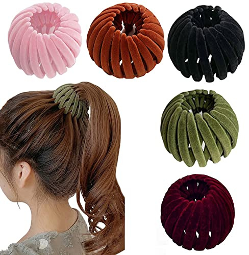 5 Pcs Birds Nest Hair Clip Velvet Expandable Hair Bun Ponytail Holder Claw Clamps Quick Banding Tool Hair Accessory for Women Girls