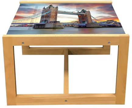 ABAKUHAUS London Couchtisch, Telefonzelle Big Ben, Acrylglas-Mitteltisch mit Holzrahmen für Büros Wohnheime, Klein Größe, rot Grau