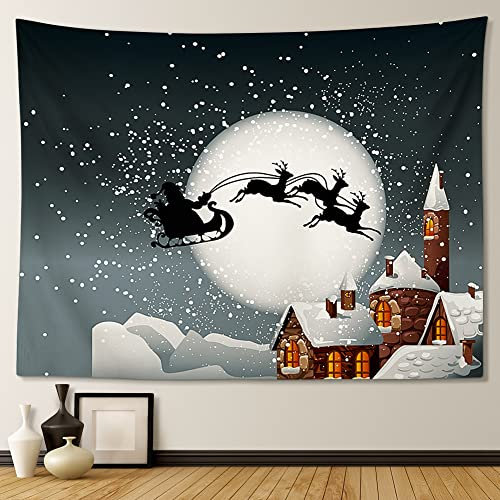 JOTOM Weihnachten Wandteppich Wall Hanging Neujahr Wandteppich Tapestry für Wohnzimmer Schlafzimmer Schlafsaal Dekorationen Veranda Hänge (Schlitten Elch)