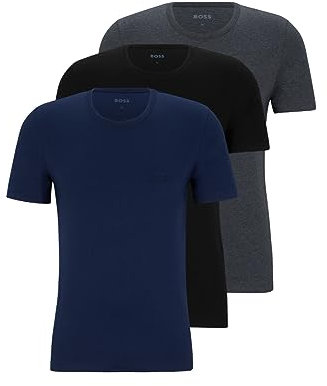 BOSS Men's 3-Pack Crew Neck Cotton Jersey T-Shirts, Blue Navy Dark Grey Soil Black, Large