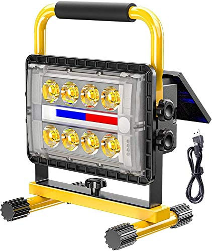 Projecteur solaire de travail à LED 200W, projecteur de construction de batterie 3500K lumière chaude, lampe de travail rechargeable USB avec 4 modes d'éclairage, banque d'alimentation 20800Mah, proje