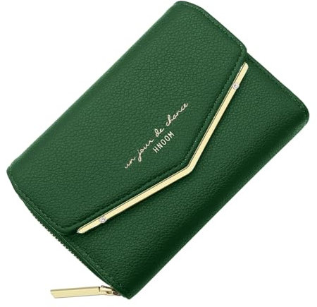 HNOOM Porte Monnaie Femme Portefeuille Femme en Cuir PU Porte Carte Monnaie Portefeuilles pour Femmes Court Zippé Femmes avec 9 emplacements pour Cartes Petit Porte Feuille (Vert)