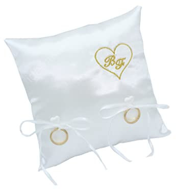 ideeanto Cuscino porta fedi nuziali personalizzato con le iniziali ricamate in raso, Raso, 21 cm x 21 cm