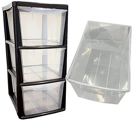 3 Clear Drawer Medium Black Modular Storage Tower Unit For Home Office Schools (1)
