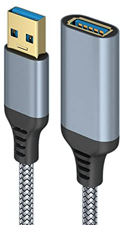 HCTian Câble Rallonge USB 3.0, 1m Câble Extension USB 3.0 Mâle A vers Femelle A 5Gbps Nylon Tressé Compatible avec Clé USB, Hub USB, Disque Dur Externe, Webcam, Imprimante, Gris