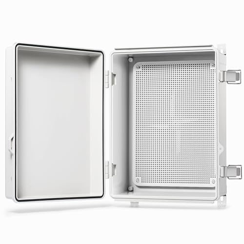 QILIPSU Waterproof Outdoor Junction Box, IP67 ABS Plastic Electrical Enclosure with Mounting Plate, Wall Brackets, Grey Hinged Cover Weatherproof for Projects (14.8x10.8x6.1)