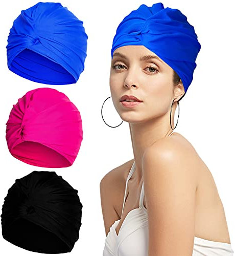 Cuffia Piscina Donna,Forreen 3 Pezzi Cuffie Piscina Impermeabile Elastico Cuffia da Nuoto Antiscivolo Asciugatura Rapida Comoda Cuffie da Nuoto per Piscine, Terme, Spiagge, Bagni