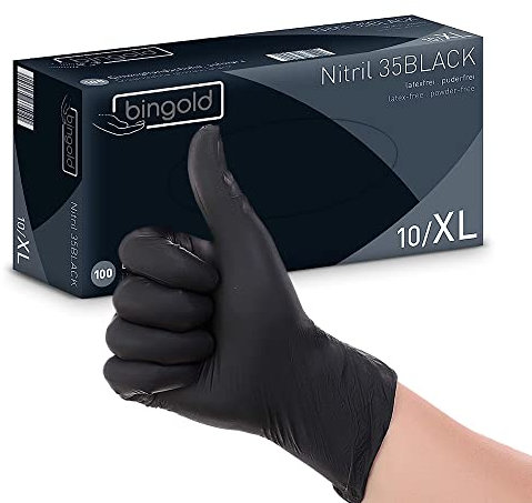 BINGOLD Nitril 35BLACK Einmalhandschuhe, Nitrilhandschuhe, 10x100 Stück, 1000 Stück, Größe XL, schwarz, puderfrei, latexfrei, unsteril, lebensmittelecht