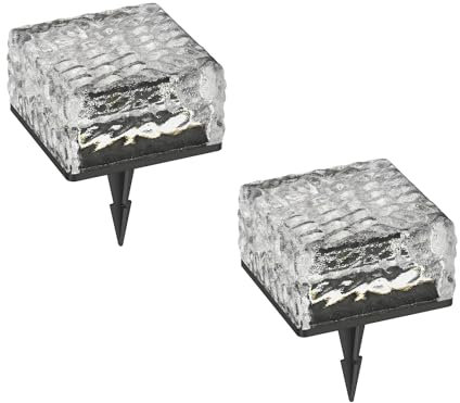ledscom.de 2 Stück LED Solar-Pflasterstein Bodeneinbauleuchte BROSLO mit Erdspieß für außen, Glas, 10 x 10cm, warmweiß