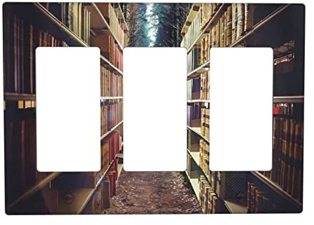 Bücherregal Abstrakte Bibliothek Wald Dreifach Wippschalter Abdeckung 3 Gang Wandplatte Dekorative Dekoration Schaltplatte Elektrische GFCI Steckdose Frontplatte für Küche Badezimmer Wohnkultur