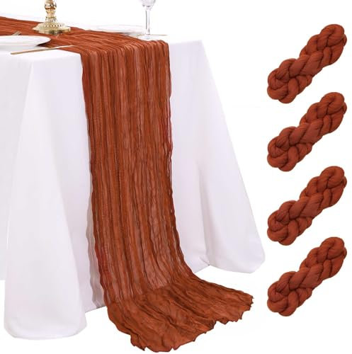 Tischläufer für Hochzeiten, Seihtuch, 89,9 x 305,8 cm, rostfarben, rustikaler Gaze-Tischläufer, Großpackung für Brautparty, Tischdekorationen