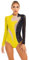 iEFiEL Damen Langarm Turnanzug mit Glitzer Strass Tanzbody Einteiler Tanzanzug Sportlich Leotard Ballett Trikotanzug Wettbewerb Tanzkostüm Schwarz + Gelb L