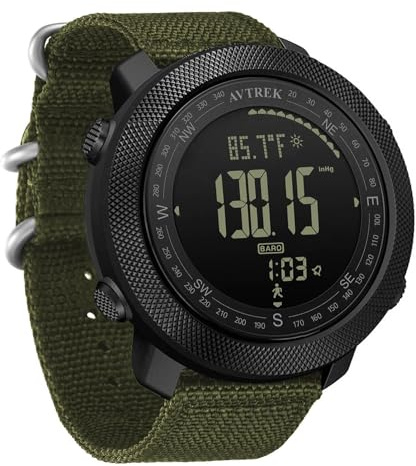 AVTREK Orologio militare digitale per uomo, orologio sportivo con bussola, contapassi, orologio tattico di sopravvivenza con retroilluminazione (verde)