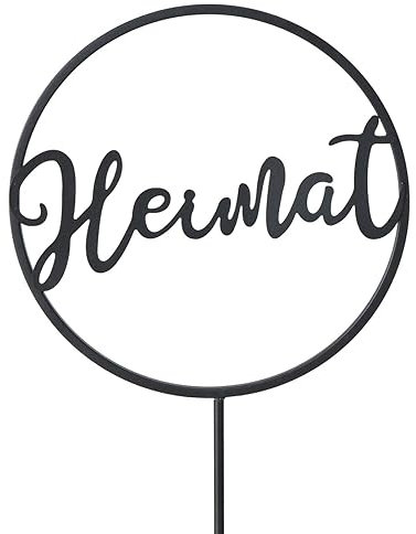 ReWu Gartenstab Schild - Heimat - Schriftzug Spruch Pflanzstab Gartendeko Garten Outdoor Metall Dekoration Metalllschild Schwarz H:128 cm