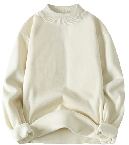 Mens Knitted Jumper Cashmere Sweater Men Winter New Cashmere Warm Pullover Solid Color Knitwear Fashion Sweater Soft Cozy Mock Neck Knitwear Turtleneck Sweater Sports Leisure Sweater White XXL