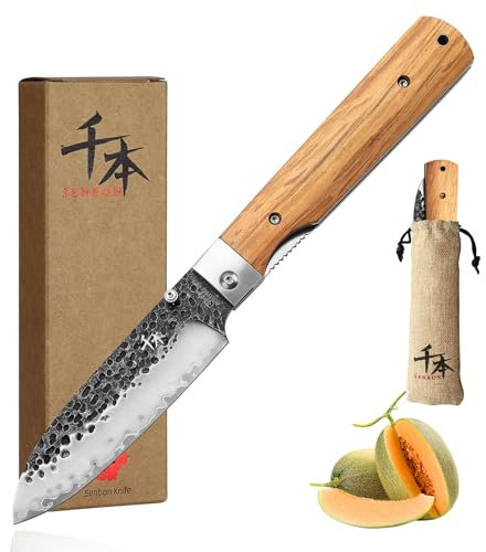 SENBON 440 Geschmiedeter Edelstahl Camping Chef Klinge Scharfe Japanische Faltende Tragbare Reise Obst Messer Olive Griff Obst Messer