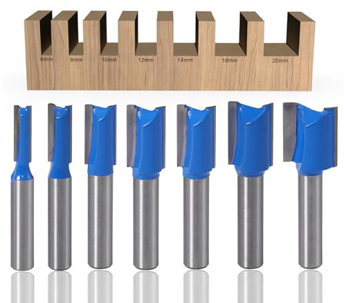 Marstey Juego de 7 brocas rectas para enrutador, cortador de inmersión recto con vástago, fresa para carpintería de doble flauta, herramienta de carpintería de 6/8/10/12/14/18/20 mm