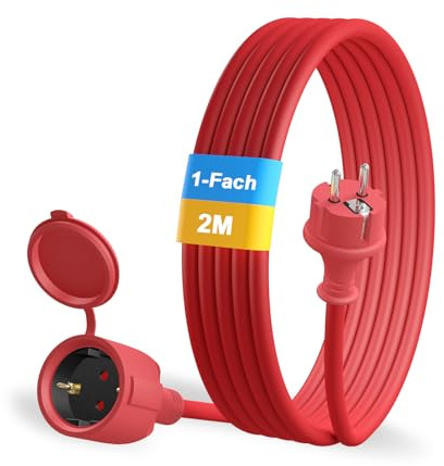 YIDE Verlängerungskabel 2m Outdoor Gummi Verlängerung mit Schuko Stecker für den Außenbereich IP44 Kabelverlängerung H05RR-F 3G 1,5mm² 3500W Elektrokabel außen mit Schutzkappe Rot
