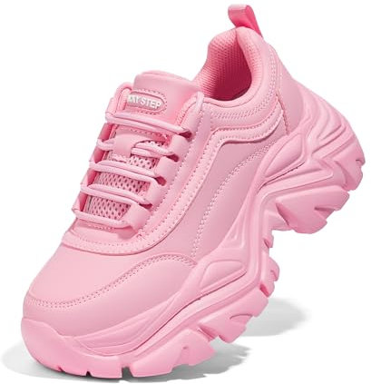 LUCKY STEP Grosses Baskets pour Femmes, Chaussures décontractées à Plateforme Tendance, Baskets Confortables à Talons compensés (Rose, 11US-42EU-9UK)