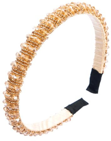 scicent Haarschmuck Hochzeit Elastisches Haarband Kristall Strass Haarreife Kopfkette Damen Strass Haarbänder Dünn Glitzer Perle Stirnbänder Elastisches Kristall Haarreifen (Khaki) - 16515
