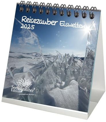 Reisezauber Eiswelten Kalender für 2025 Format 10cm x 10cm Wasser Eis Schnee - Geschenkset Inhalt: 1x Kalender 1x Weihnachtsanhänger 1x Grußanhänger (gesamt 3 Teile)