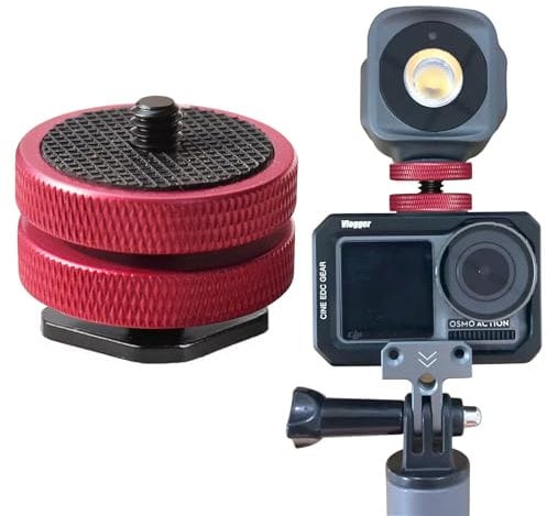 Red Hot Shoe to 1/4-20 Tripod Screw Adapter – Enlarged Round Lock Nut with Rubber Grip Pad for DSLR Cameras, LED Lights, Microphones & Monitors – Cold Shoe Mount with Dual Lock Design