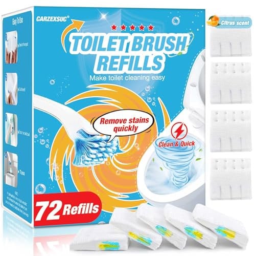 CARZEXSUC WC-Reiniger-Nachfüllpads, Zitrusduft, verbesserte Geruchskontrolle, 72 Stück, WC-Schrubber, Nachfüllpackung, saubere Flecken, Einweg-WC-Bürste, Nachfüllpackung für Toilette und Badezimmer