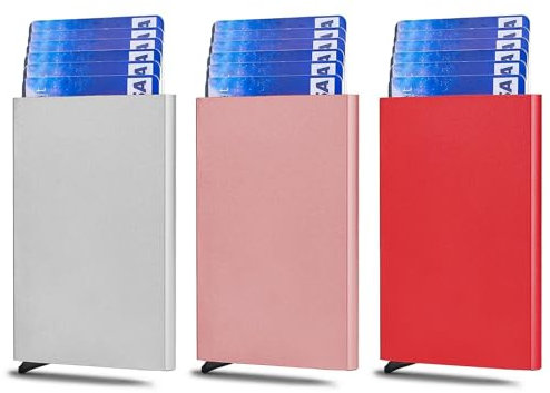 3Pcs Card Holder, Mens Wallets, Credit Card Holders for Men, Minimalist Money Clip-Gifts for Men, Women, Fathers, Boyfriends Birthday, Metallic Slim,3 Colour