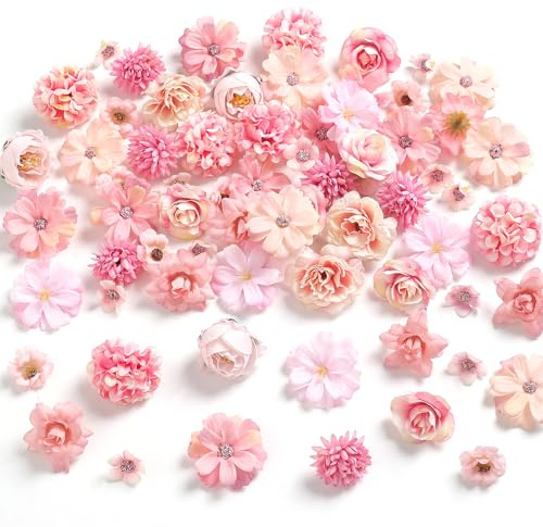 rongflower Faux Flower Heads Mini Pink Artificial Flower Heads Fake Peony Daisy Rose Flowers Multicolor Small Silk Daisy Flower Heads for Craft Garland Wedding Party DIY Home Decoration,2-4 cm