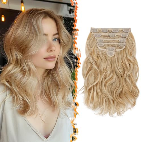 BARSDAR Clip in Extensions, 30cm Kurzes Wellige Clip-in Haarverlängerungen Blond Für Frauen 6PCs Voller Kopf Dickes Synthetisches Hair Extension Haarteile - Honig Blond Mix
