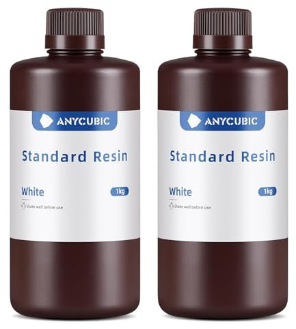 ANYCUBIC 3D Drucker Resin, UV 405nm Standard Rapid Photopolymer Resin, mit Hoher Genauigkeit und Schneller Aushärtung und Hervorragender Fließfähigkeit für den LCD DLP 3D Printer (Weiß,1kg,2pcs)