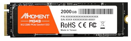 MMOMENT MG43 2TB PCIe 4.0 NVMe M.2 2280 SSD, 4800MB/s Read | Up to 4400MB/s write; 2TB suits users who want one drive for applications, games, media, and work files