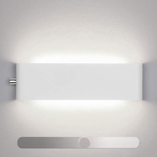 GZZBMY Wandleuchte Innen Dimmbar LED Wandlampe mit Dimmer Schalter Einstellbare Helligkeiten Wandbeleuchtung Moderne Up und Down Leuchten für Wohnzimmer Schlafzimmer Flur (Weiß Weißes Licht,31CM 16W)