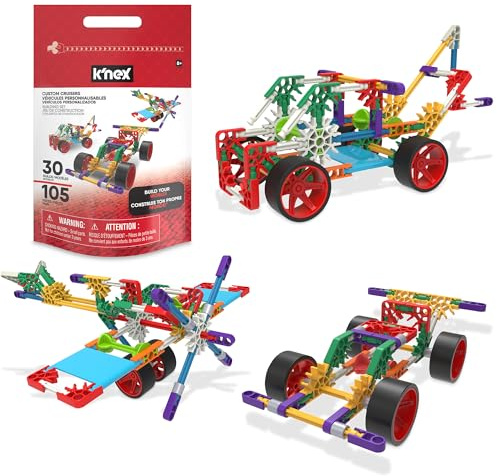 K'NEX Basic Fun Custom Cruisers Building Set – 30 Model STEM Construction Kit with 105 Pieces & Storage Bag – Creative Toy for Kids Aged 7+