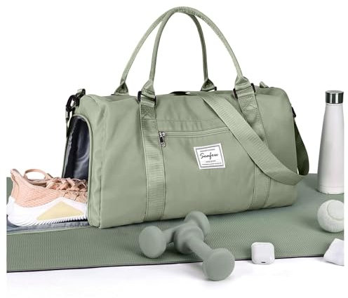 HYC00 Sport Duffel Bag Damen Handgepäck Sporttasche für Damen und Herren mit Nassfach & Schuhfach, Reisetasche Damen Weekender Gym Travel Bag Schwimmtasche Yoga Bag Trainingstasche,Graugrün