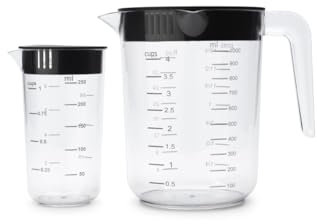 Brabantia TASTY+ Messbecher-Set | 2 ineinanderschiebbare Messbecher für die Küche (250 ml und 1000 ml) mit zwei Schenkdeckeln | BPA-freie Küchenbecher in griffigem Design | Dark Grey