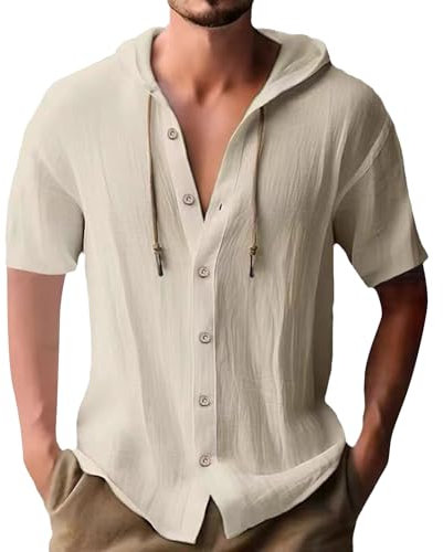Hemden Herren Kapuzenpullover Baumwolle Hoodie Einfarbig Hoody Oberteile Knopfleiste Kurzarm Hemd mit Kapuz Pullover Dünner Baseball-Sweatshirt Bequeme Kapuzenshirt Basic Shirts