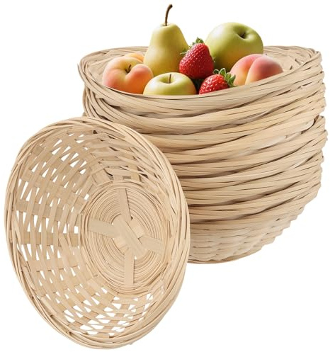 MAKTSAM 10 PCS 18x14 cm Bamboo Bread Basket, Oval Bamboo Wicker Basket, Practical Bread Baskets Woven for Food Storage