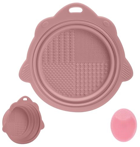 Mayoii Foldable Silicone Makeup Brush Cleaner Mat Pad Bowl Makeup Kits Cleaning Tool for Makeup Brushes Sponges Powder Puffs (Pink, One Size)