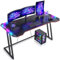 CubiCubi Gaming Desk with LED Lights, 140 x 60cm RGB Computer Desk Z Shape, Gaming Table for Home Office, Black
