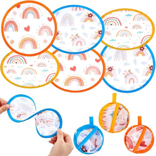 Namalu 6 Stück Japanische Faltbare Handfächer Runde Falten Fächer Sommer Festival Handfächer Tragbare Schöne Regenbogen Muster Japan Fächer für Geschenke Party Heimdekoration Deko Hochzeit