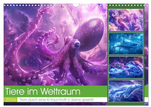 Tiere im Weltraum (Wandkalender 2026 DIN A3 quer), CALVENDO Monatskalender: Tauchen Sie ein in eine surreale Fantasie, in der die Grenzen der ... des Weltraums gleiten. (CALVENDO Tiere)