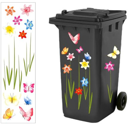 Flower Wheelie Bin Flower Stickers Decorative Dustbin Stickers Decal Decorative Sticker for Bins Fridge and Household