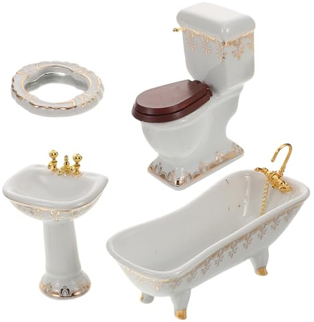 IMIKEYA 1 Set Miniatur-badezimmerzubehör Für Puppenhäuser: Keramikmöbel Im Maßstab 1:12 – Mini-badewanne, Toilette Und Waschbecken – Puppenhaus-möbel-Requisiten
