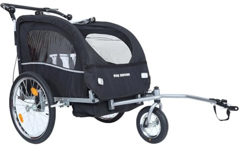 Øvre Eidfjord Alpström Remorque de vélo 2 en 1, flexible et polyvalente, protection contre la pluie et le soleil, pour 1 à 2 enfants à partir de 18 mois, idéale pour les excursions, noire