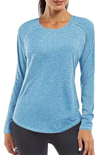 Gyabnw Sportshirt Damen Langarm UPF 50+ UV Schutz | Leichtes Funktionsshirt, Rundhals, reflektierende Details, lockere Passform, für Fitness Wandern und Outdoor