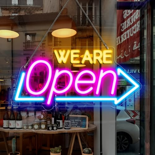 LED We Are Open Neon Schild, 41*20 Dimmbares Offenes Neon Licht Sign für Business, Helles Leuchtreklame für Store, Bar, Restaurant, Shops, Party, Club (Blau, Pink, Orange)