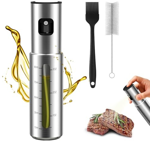 KitchenBoss Spray Huile Cuisine Air Fryer: Vaporisateur Huile Pulvérisateur Verre et en Acier Inoxydable 100ml Olive Oil Spray pour Barbecues, Salade, Cuisine