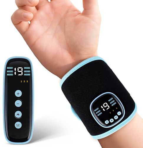 EMS Handgelenk Massagegerät, Kabelloses Handmassagegerät Beine Massagegerät EMS Wrist Massager mit Wärme 6 Modi/19 Intensitäten Handgelenkstütze für Sehnenscheidenentzündung Karpaltunnelsyndrom